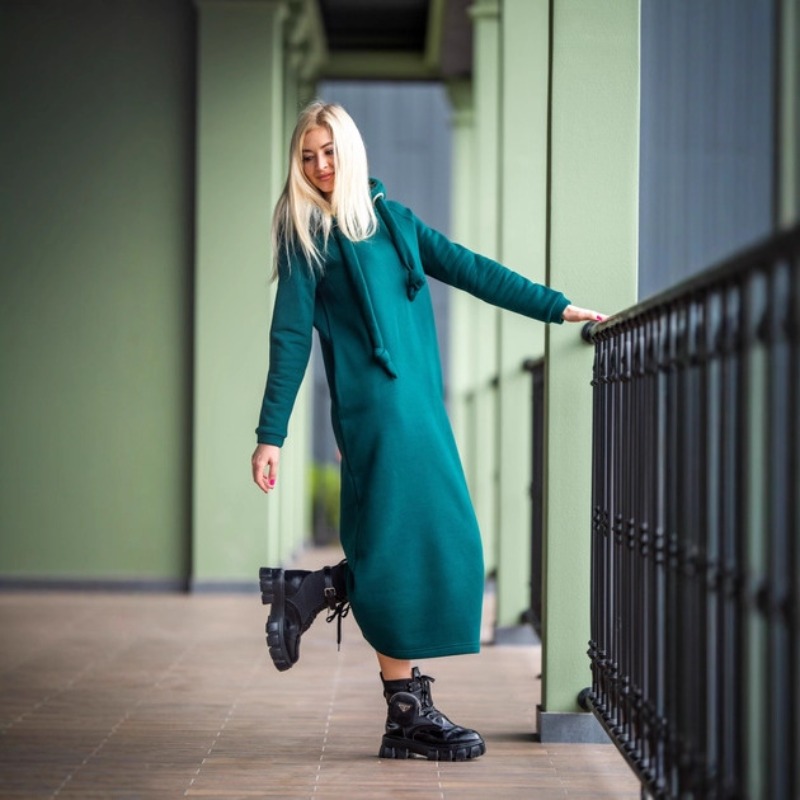 Femmes mode automne hiver nouveau ample grande tricoté à capuche longue robe velours à capuche robe tenue décontractée épissage robe chaude