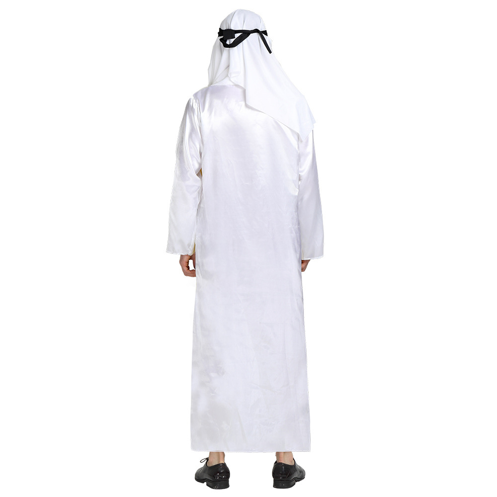 Ensemble Robe et Foulard Arabe des Émirats Arabes Unis pour Hommes, Costume de Cosplay Moyen-Oriental, Vêtements Musulmans de Dubaï, Combinaison Blanche Ample, Costumes Abaya