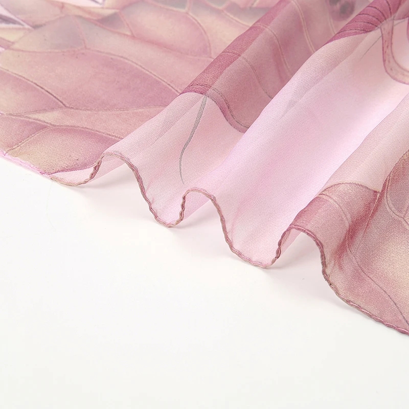 Écharpe en mousseline de soie imprimé Lotus, écharpe légère à la mode pour femmes, Protection solaire du cou d'été, châle en soie 150x50cm