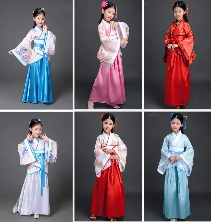 Robe filles enfants Kimono traditionnel ethnique ventilateur étudiants chorale danse Costume japonais Yukata Kimono Style ancien chinois