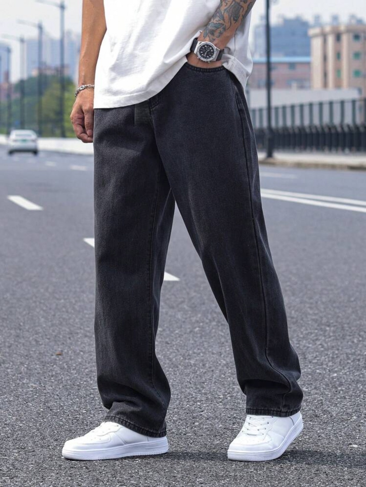 2025 nouveaux jeans longs décontractés pour hommes, jeans classiques à jambes droites et jeans à jambes larges pour hommes, couleur unie