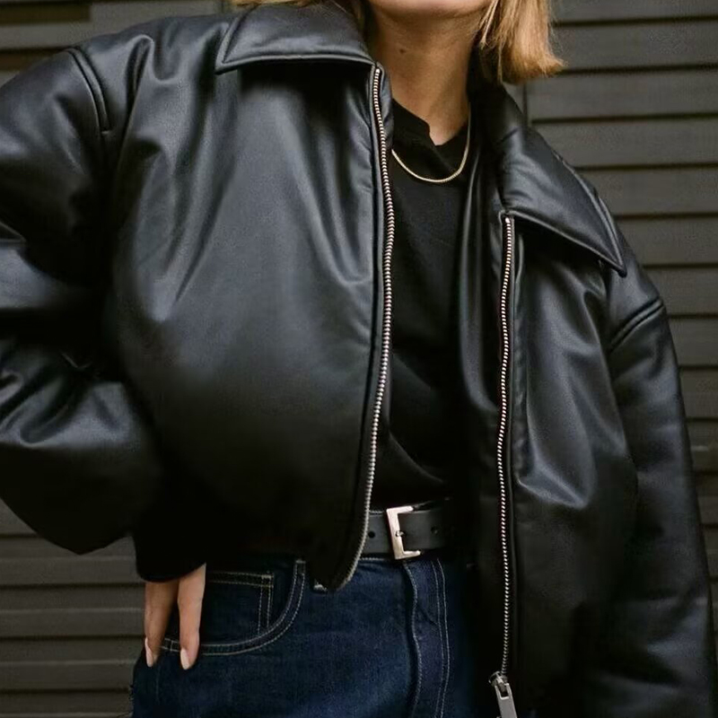 Blouson en cuir à manches longues pour femmes, vêtement d'extérieur, solide, streetwear, chaud