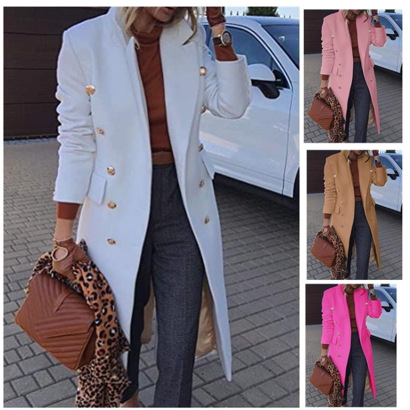 Manteau en laine à manches longues pour femmes, veste mélangée, revers mince, vêtements féminins, blanc, rose, rouge, printemps, automne, nouvelle mode