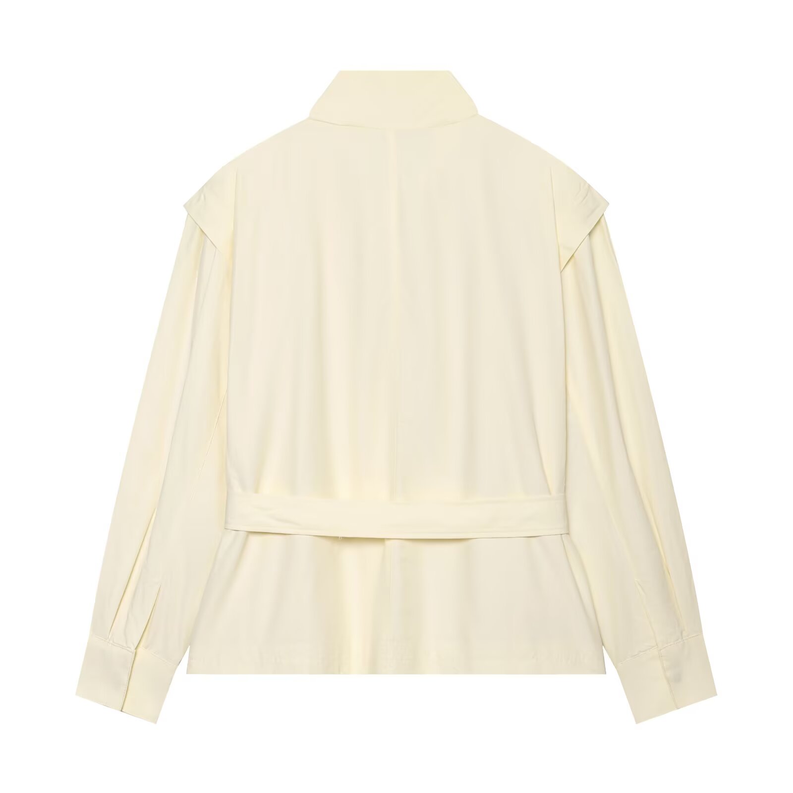 BSAY Manteau Trench Court Décontracté pour Femme, Col Montant, Décoration Épaule, Ceinture à Nouer, Coupe Ample, Couleur Unie