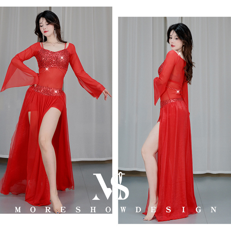 Ensemble de costumes de danse du ventre pour femmes, ensemble 2 pièces, haut + jupe en maille, vêtements d'entraînement d'été, vêtements de danse, Costume de Performance