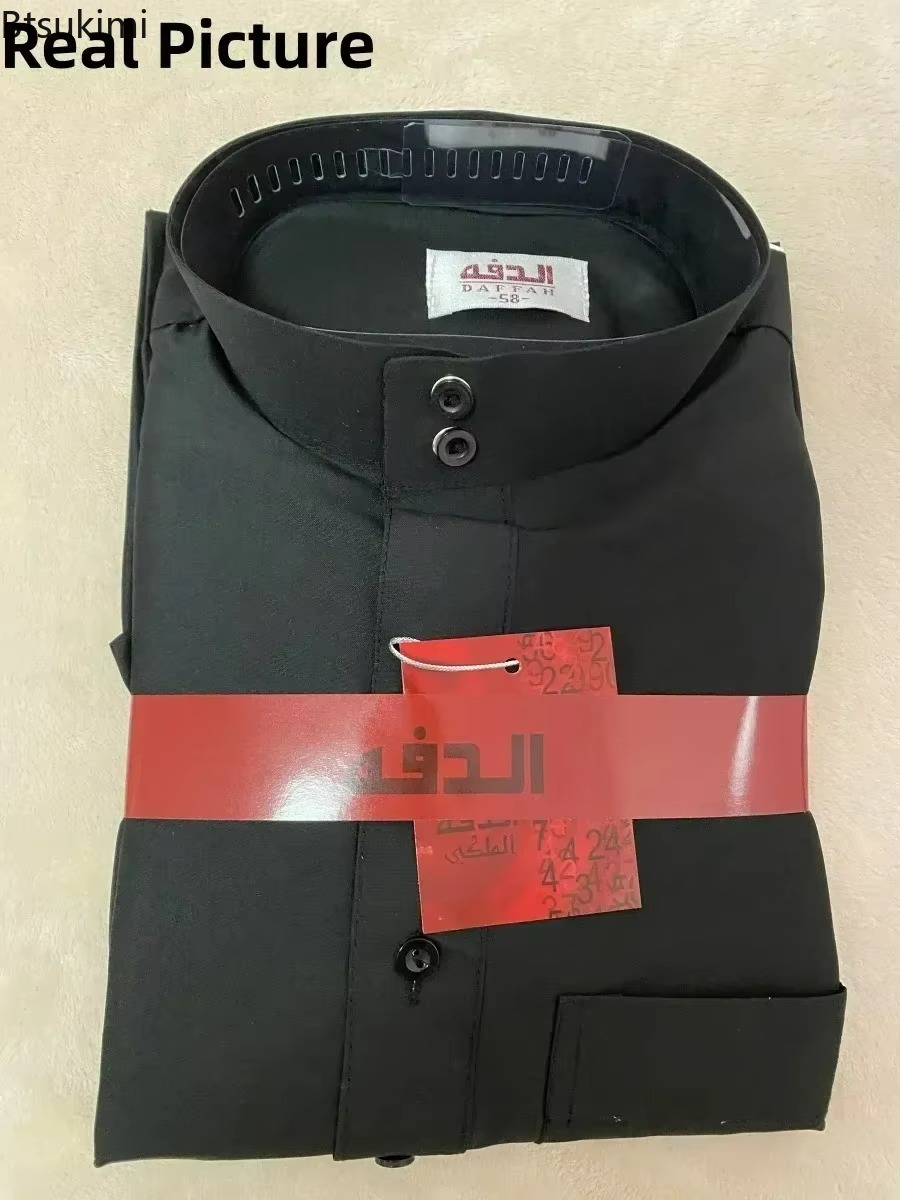 Robe musulmane pour hommes islamique Ramadan Juba caftan Dishdash Robe arabe couleur unie col à manches longues T-shirt ample Robe tunique nouveau