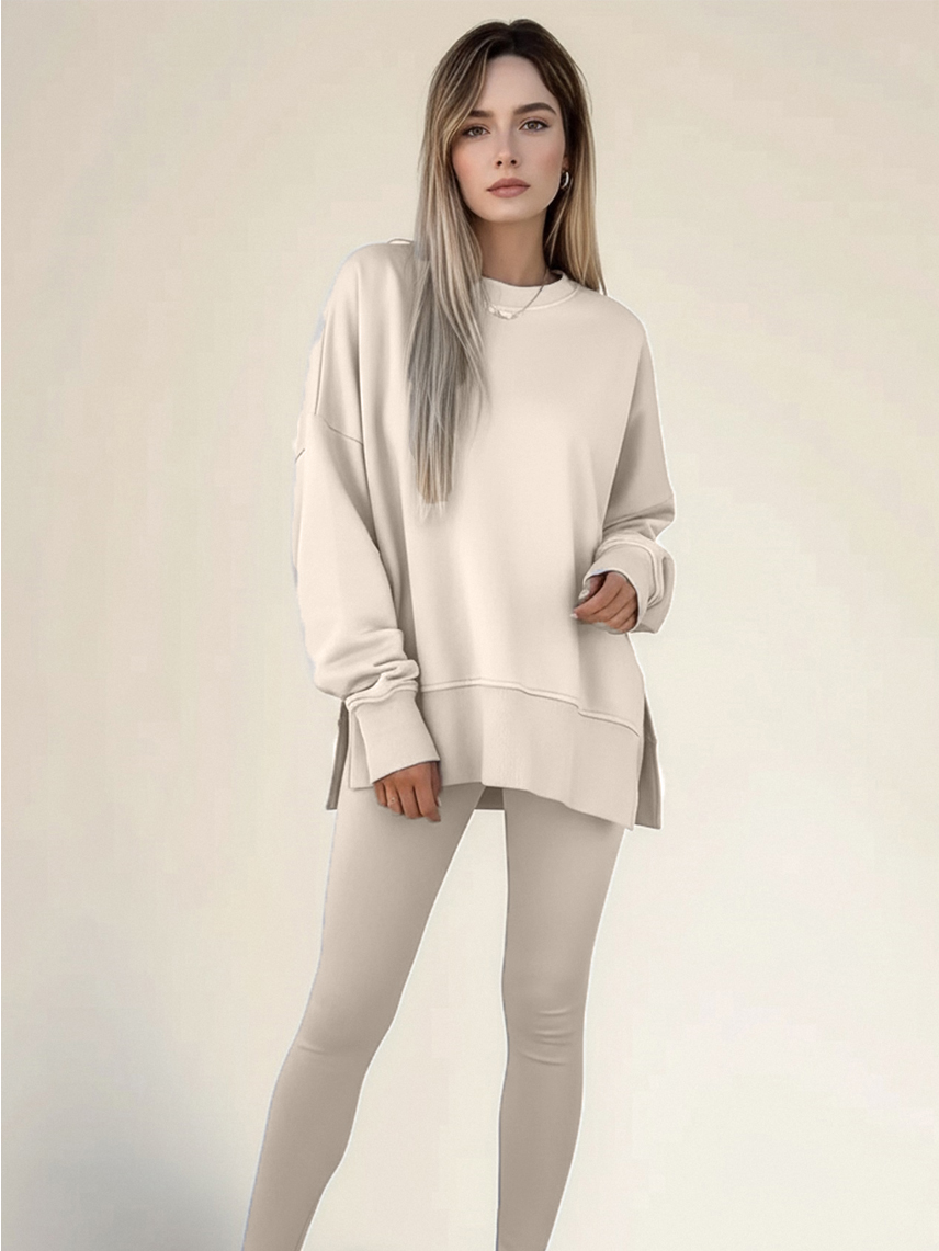 Ensemble sweat-shirt décontracté pour femme, col rond, manches longues, coupe ample, avec pantalon ajusté, style européen et américain, automne/hiver