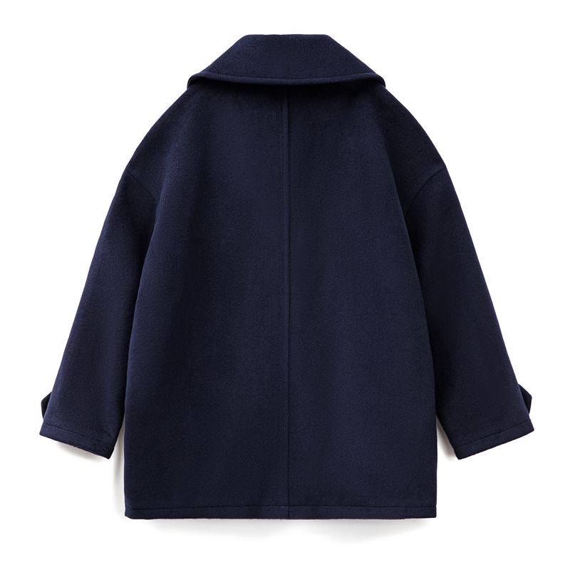 Manteau pour femme Maden, mi-long, épais, à double boutonnage, col à revers, chaud, bleu marine, style preppy, vêtement d'extérieur décontracté