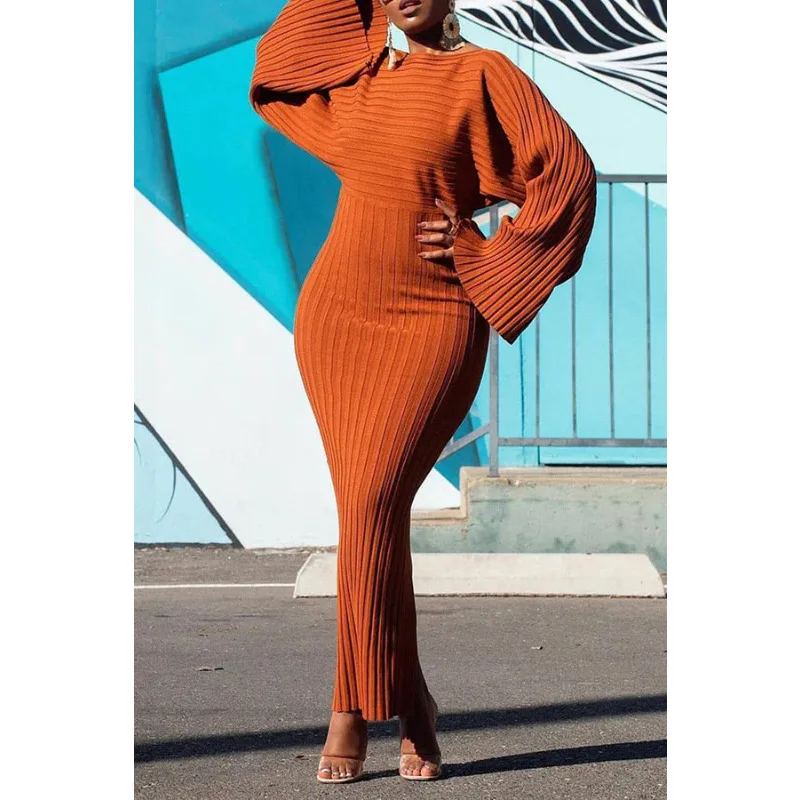 Robe noire en maille pour femme, col rond, manches longues, moulante, mi-longue, élégante, très extensible, légère et ample