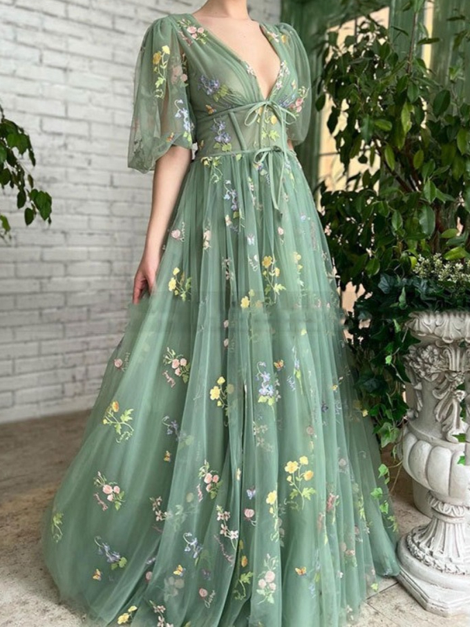 Robe longue pour femme, robe de bal, robe de mariée florale à manches bouffantes, style Y2K streetwear, taille haute, élégante pour soirée et fête