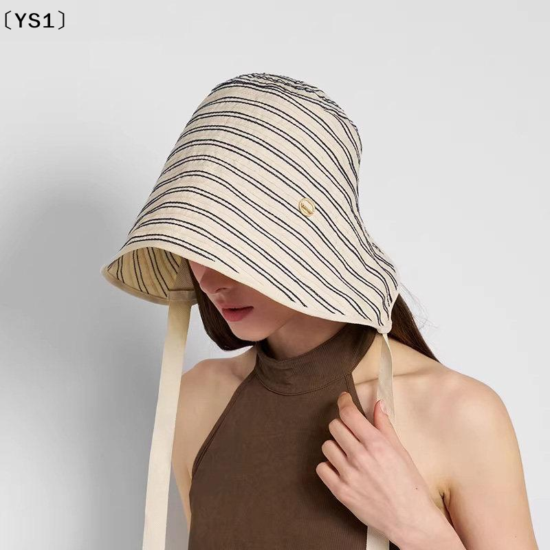 〔YS1〕Breathable Striped Linen Sun Bonnet With Adjustable Chin Tie UV Protection For Beach Vacation Outdoor Use