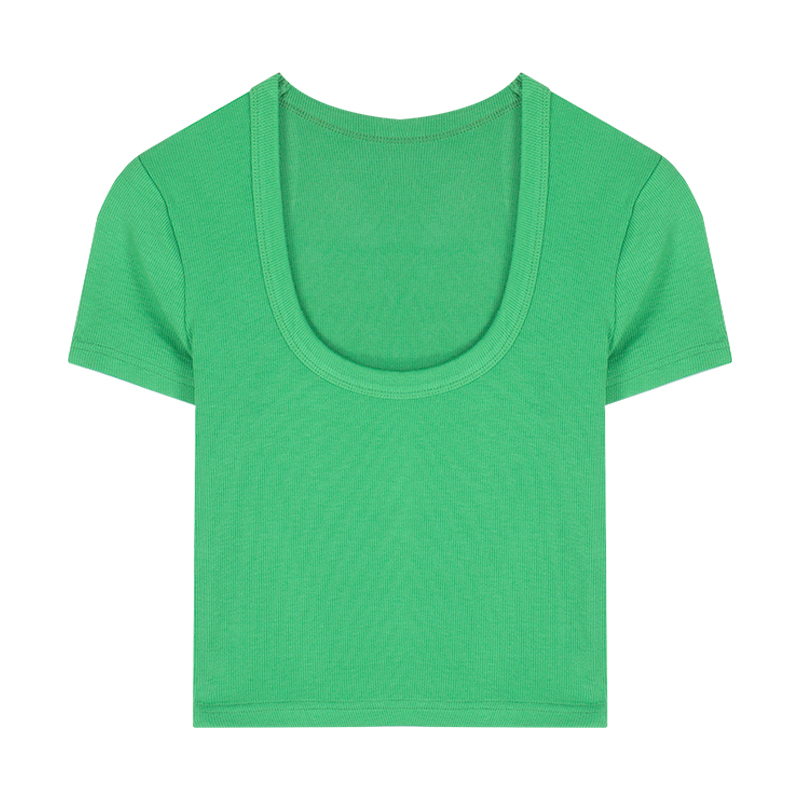 T-shirt slim à manches courtes pour femme, haut élastique, blanc, coton, été