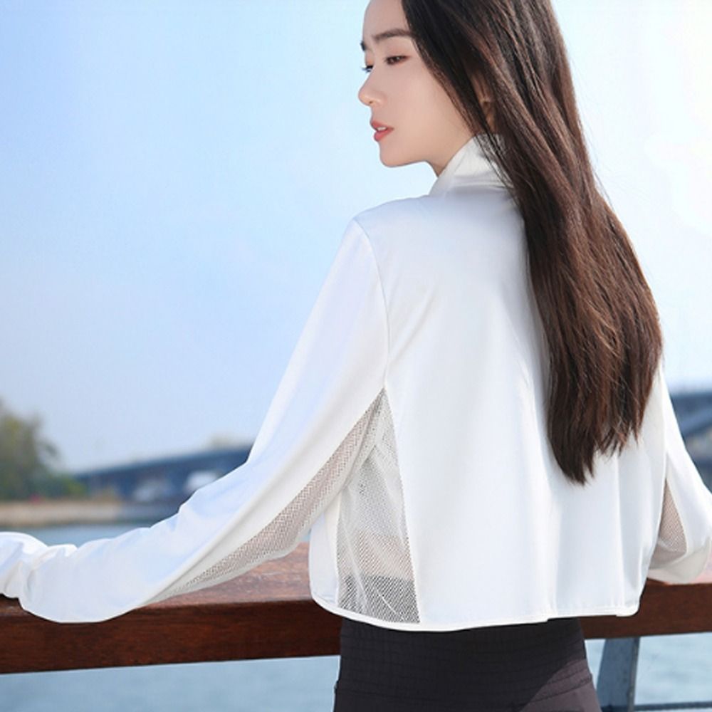 Châle de protection solaire couleur unie en soie glacée, manches longues, coupe courte, tissu fin, cape d'été