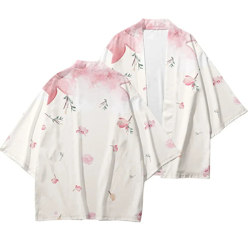 Kimono d'été pour femme à imprimé floral, chemise hawaïenne de plage tendance pour homme, cardigan à motif Sakura, peignoirs kimono, yukata, haori