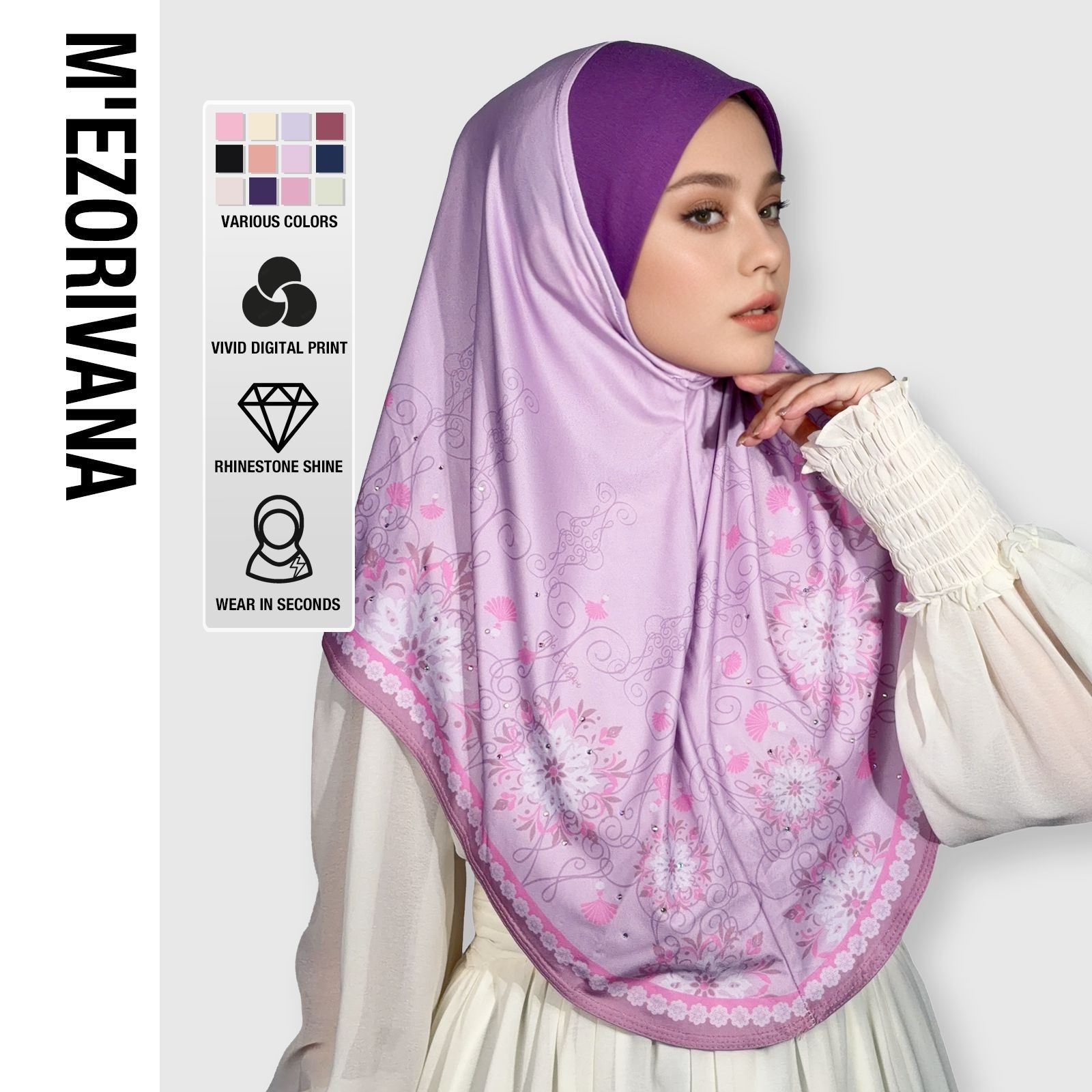 Nouveau Malaisie femmes Hijabs casquette châle élégant imprimé fleuri diamants tête enveloppement Bonnet longue écharpe foulards