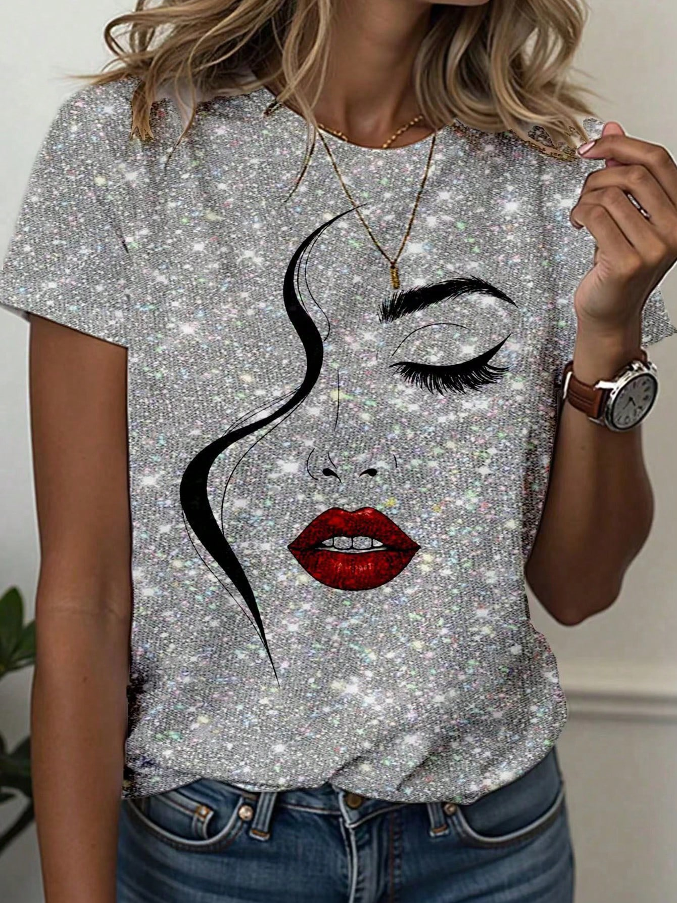 T-Shirt femme abstrait visage ligne Art graphique imprimé hauts décontracté col rond manches courtes T-Shirt été en plein air mode femme vêtements