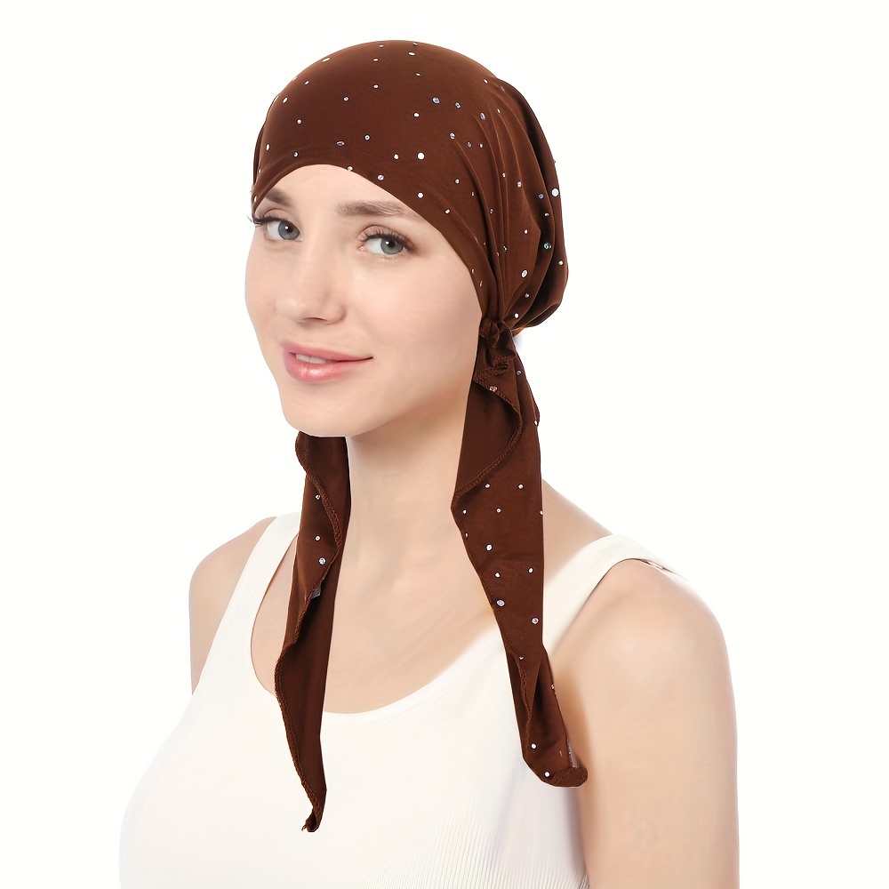 Strass décor Turban chapeau couleur unie élastique bandeau décontracté crâne casquette bonnets chimio casquette pour les femmes