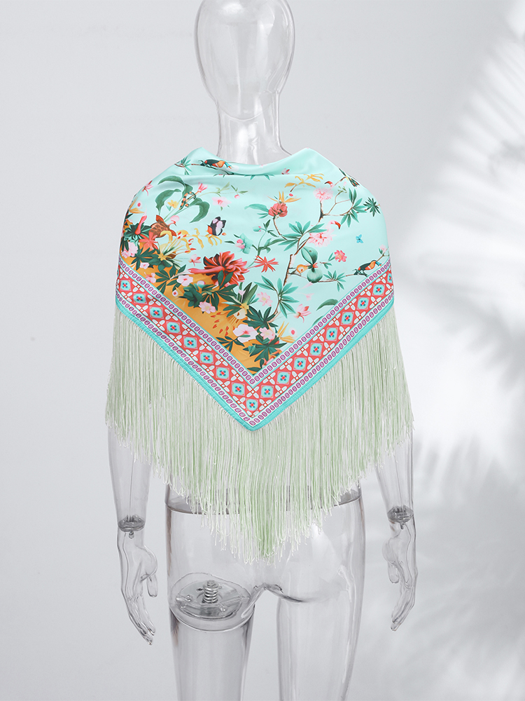 Écharpe carrée imprimée à franges pour femme, châle patchwork à franges pour les vacances, accessoires de ceinture, châles polyvalents pour femme été plage 2026