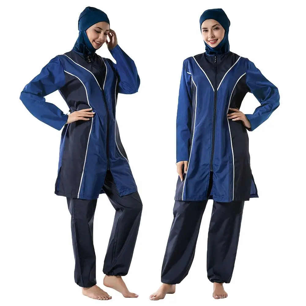 Maillot de bain à manches longues pour femmes, 3 pièces, couverture complète, hijab musulman, arabe, burkini, sport, vêtements de plage, conservateur trempé