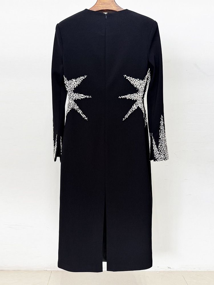 DEAT 2026 Nouvelle Robe de Soirée Formelle Élégante avec Perles et Diamants, Robe Pull Slim Taille Haute pour Femme Vestido