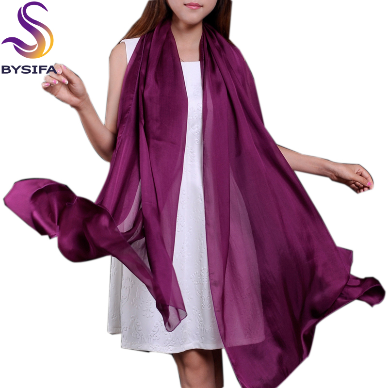 [BYSIFA] longue conception grande écharpe Cape mode soie naturelle longues écharpes imprimé printemps automne thermique violet soie écharpe châle