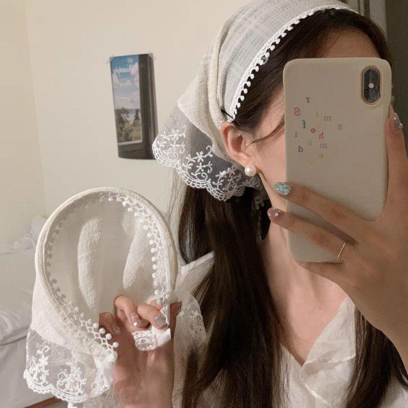 Nouveau été dentelle Triangle foulard femme dentelle cheveux écharpe rétro français Triangle bandeau de cheveux doux Turban casquette crème solaire foulard