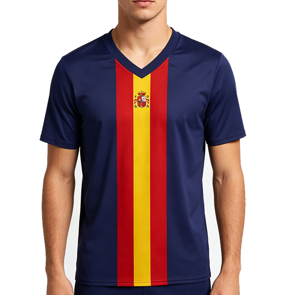 Espagne Maillot de football unisexe Streetwear d'été Col en V T-shirt imprimé tendance à manches courtes T-shirts décontractés unisexe