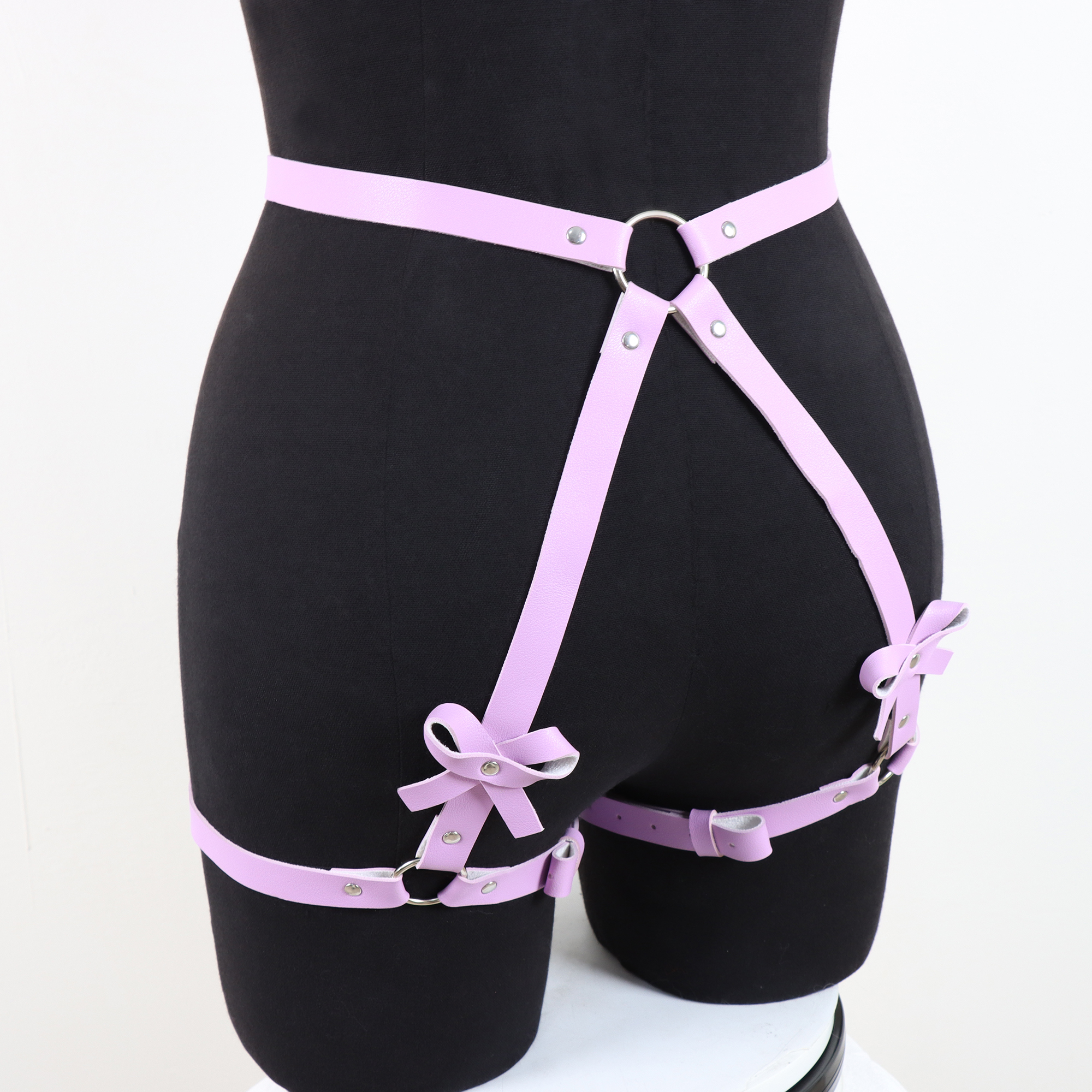 Ceinture de taille fine pour femme en cuir PU violet avec nœud, style punk, harnais sexy et serre-taille
