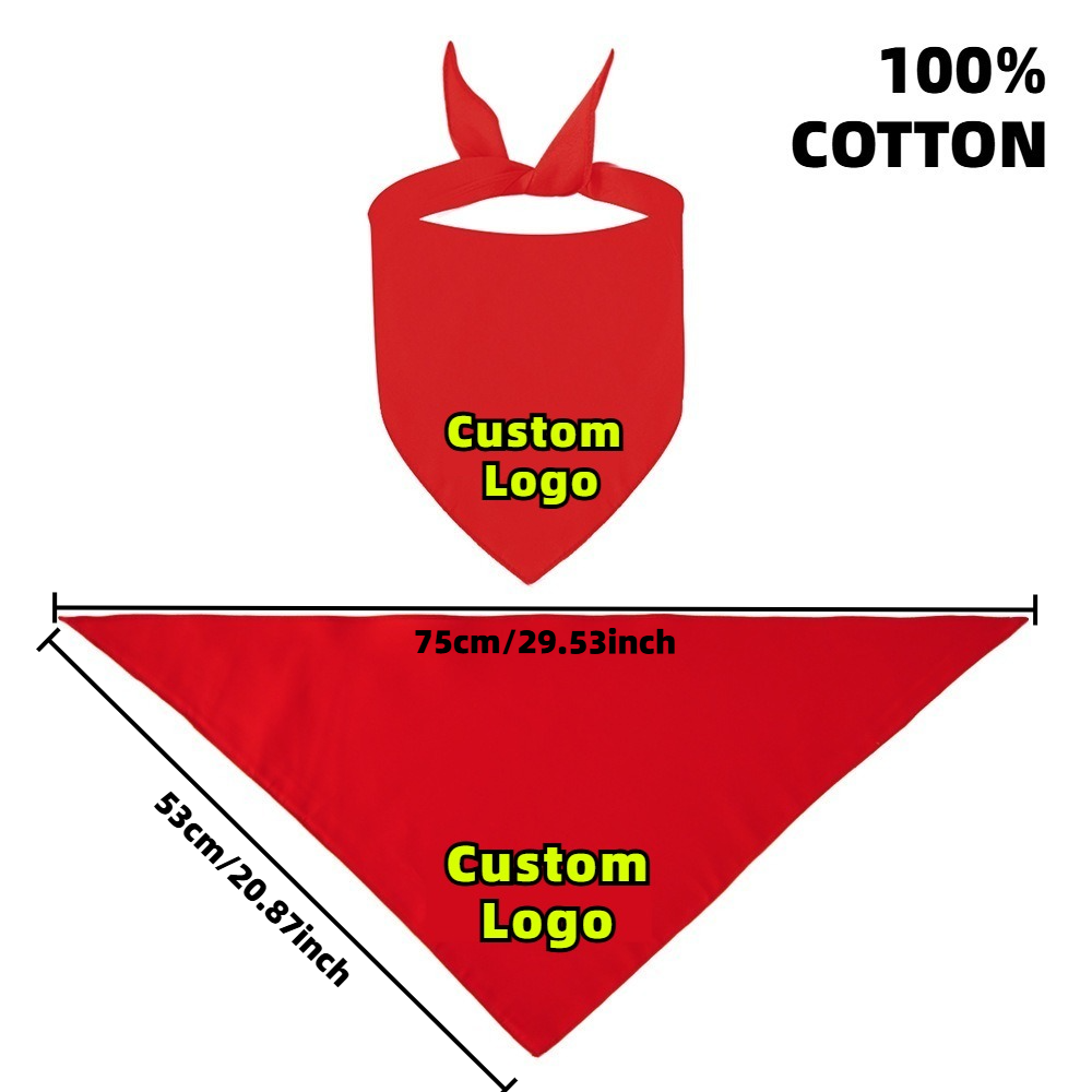 Foulard triangulaire personnalisé en coton 100% pour hommes et femmes, idéal pour mariages et fêtes, avec logo imprimé sur mesure, couleur unie, vente en gros