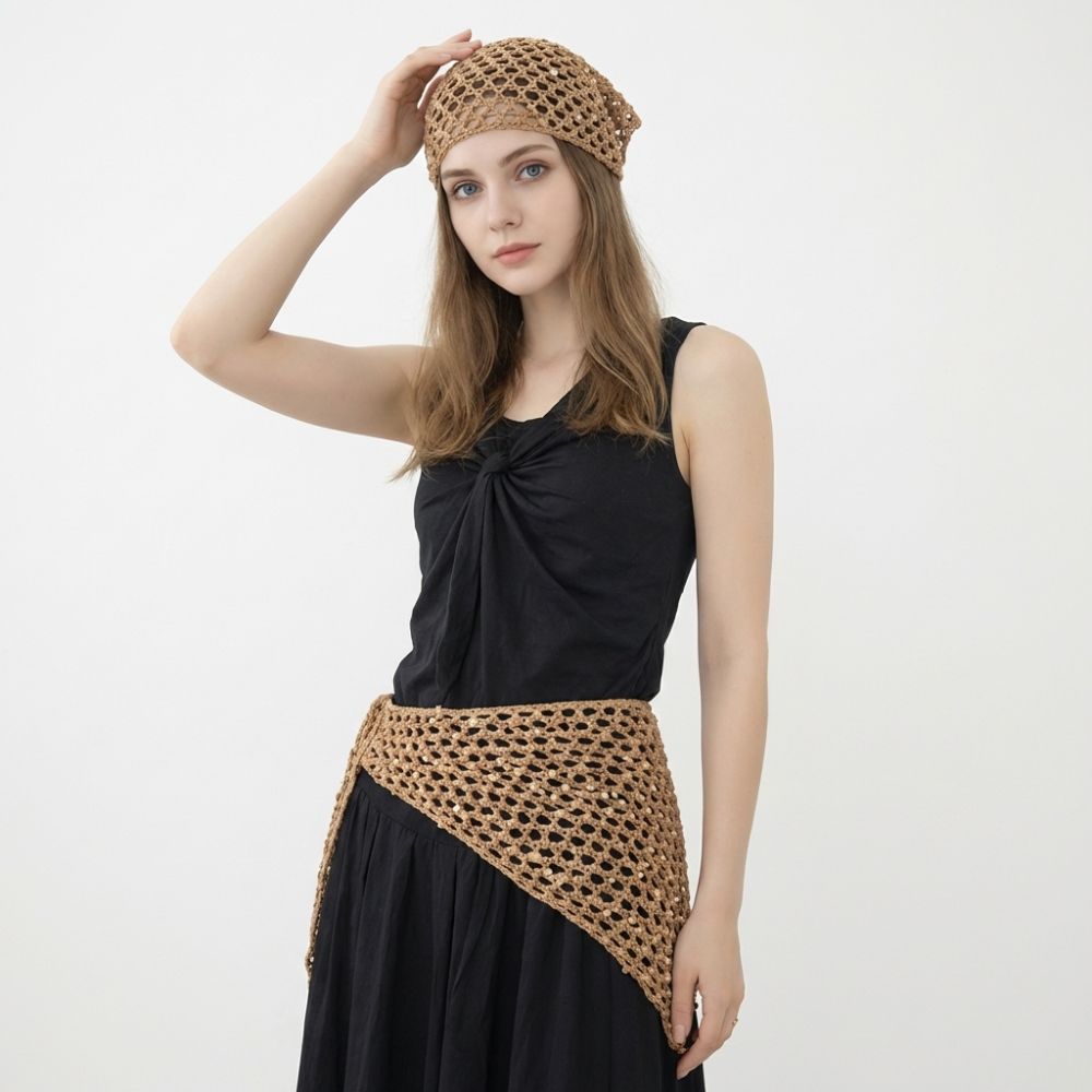 Foulard décontracté à sequins, bandeau ajouré polyvalent, écharpe triangulaire tricotée, style Ins Y2K, bonnets, bandeau, ambiance photo