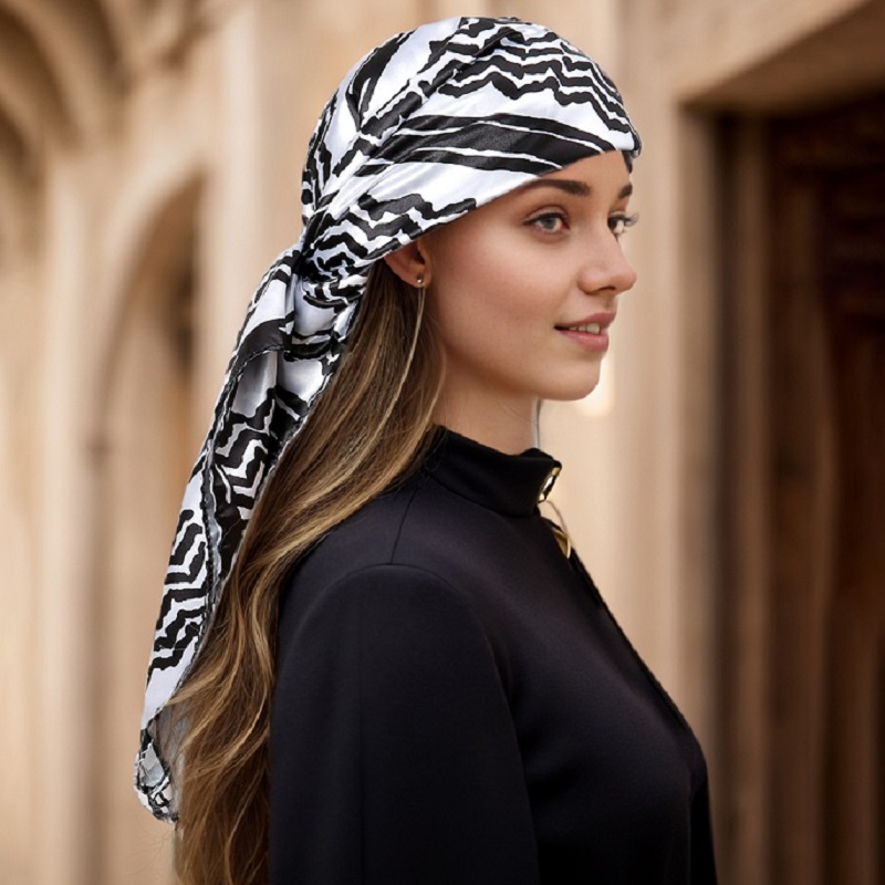 Foulard carré en Satin de soie arabe pour femmes musulmanes, imprimé numérique, élégant, décontracté, bandeau pour cheveux, 90x90cm, nouvelle collection