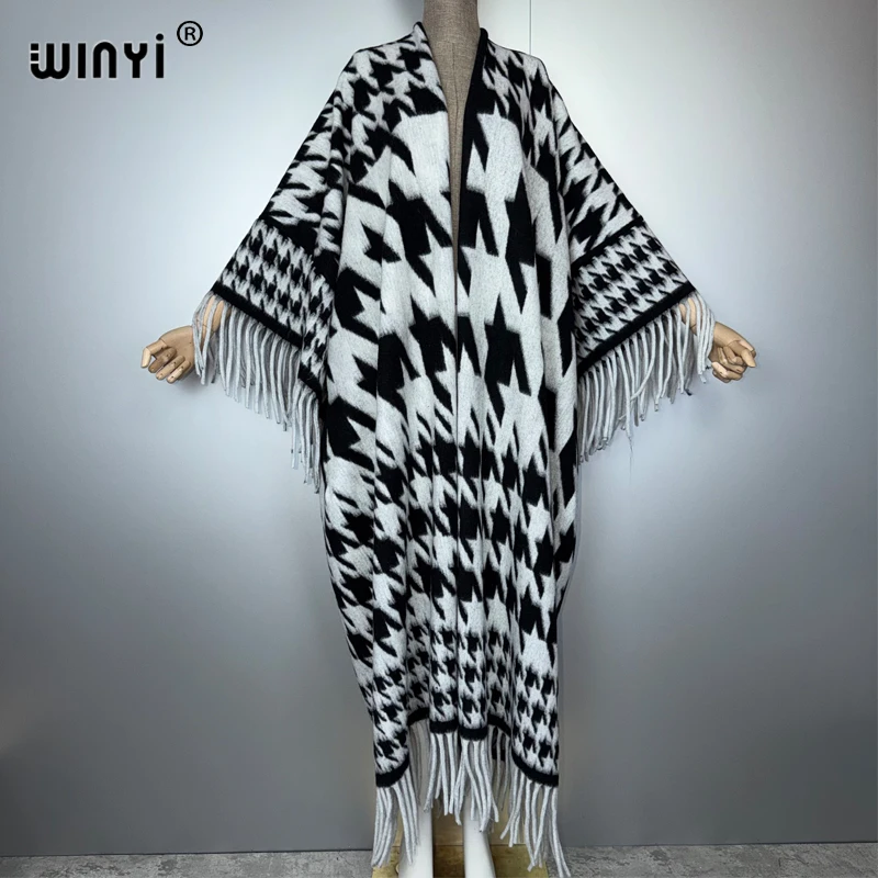 WINYI Cardigan à franges pour femme, manteau de luxe de Dubaï, manteau ample, vêtements d'extérieur d'hiver pour femme, robe longue en duvet, بالطو