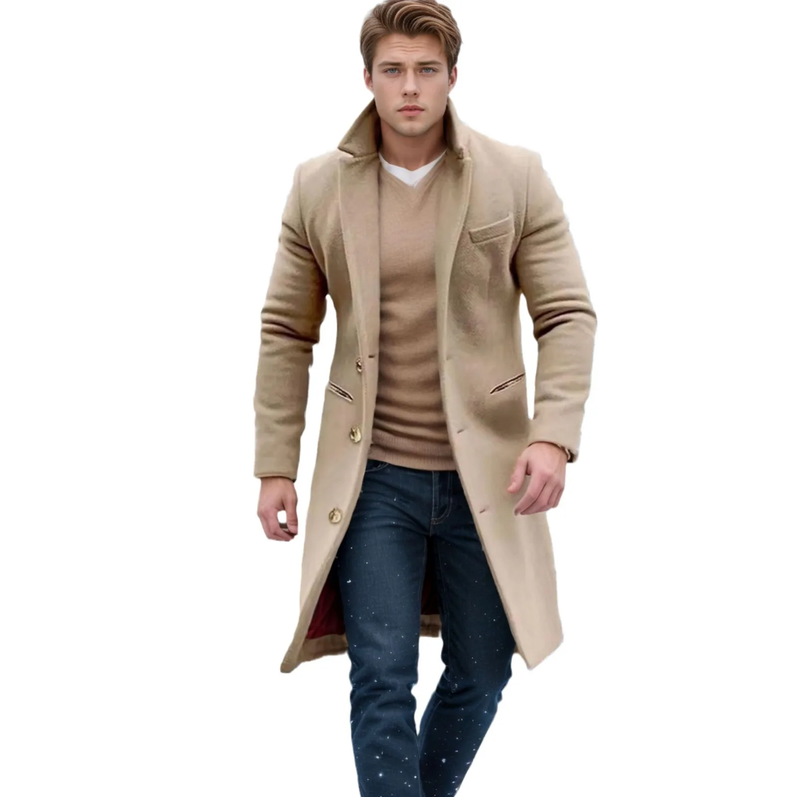 Manteau coupe-vent décontracté élégant pour hommes pour l'automne et l'hiver, bouton de couleur unie, manteau de Style mi-à-long à manches longues S-XXXL