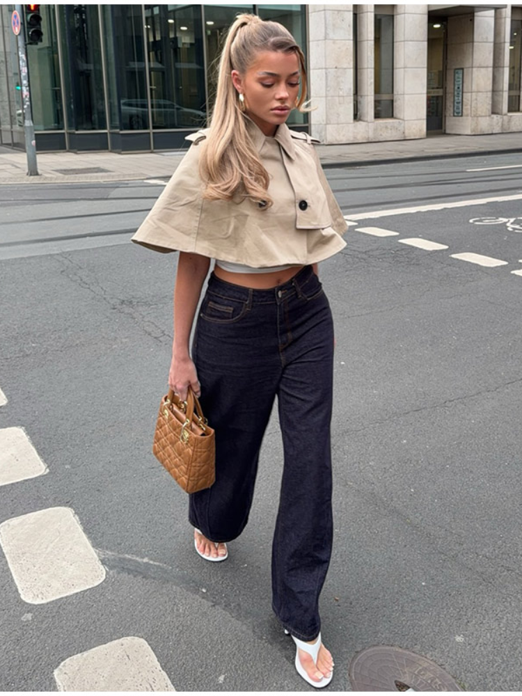 Châle décontracté kaki pour femme, col rabattu, double boutonnage, couleur unie, collection Printemps-Été 2026, style chic urbain