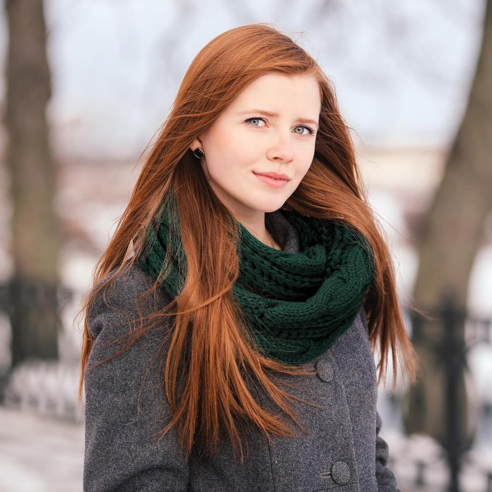 Écharpe chaude d'hiver pour femmes, foulards coupe-vent élégants à blocs de couleur pour temps froid, foulards à boucle circulaire en tricot chaud d'hiver 1 pièce