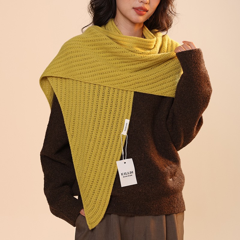 Écharpe triangulaire tricotée creuse 100% laine de haute qualité pour femmes, grand châle chaud d'hiver, Cape haut de gamme pour femmes