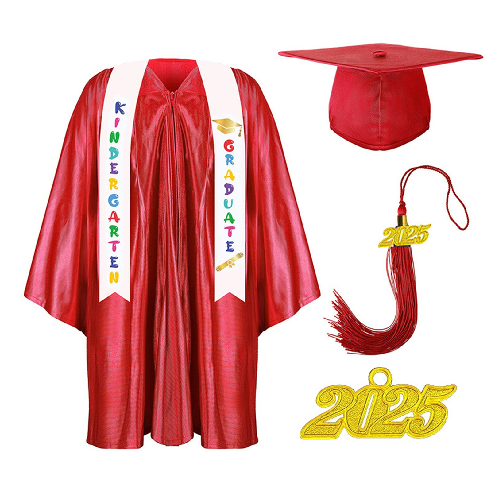 Robe académique pour enfants, uniformes scolaires pour enfants d'âge préscolaire, robe de remise de diplôme, châle, ensemble de casquettes à pampilles, vêtements de fête