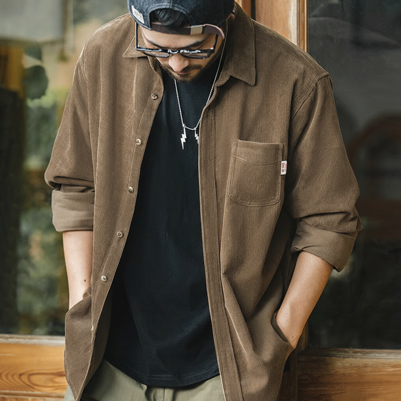 Maden chemise homme décontracté velours côtelé chemises à manches longues coupe ajustée pardessus printemps polaire veste vêtements pour hommes rétro mode Blouses