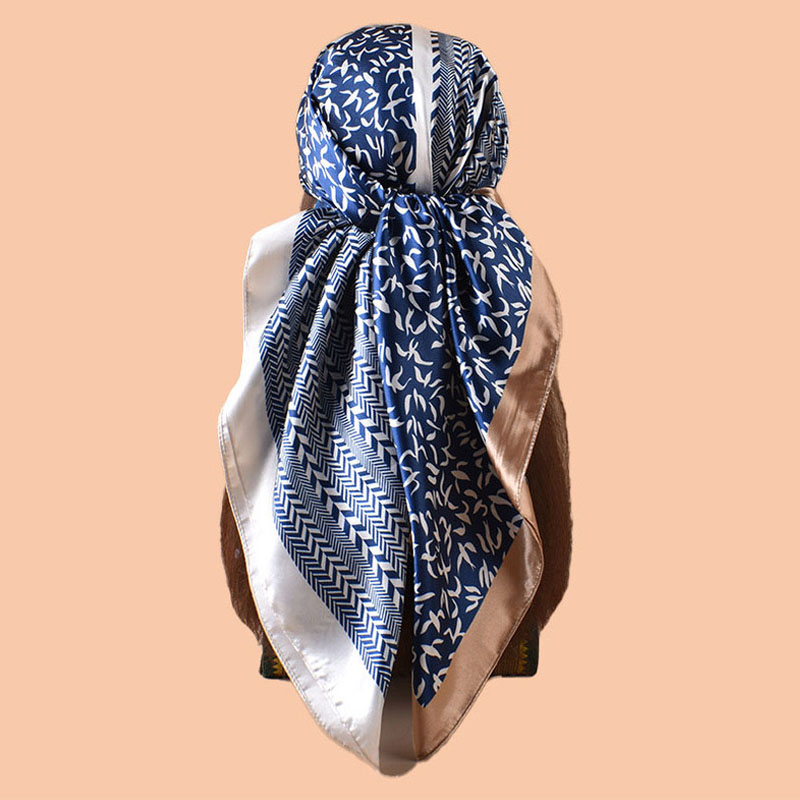 Foulard en Soie Sergée 90x90cm pour Femme, Carré, Élégant, à Motifs Floraux, Été Automne, Hijab, Châle, Écharpe, Bandana