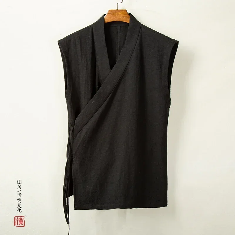 Vêtements traditionnels chinois Hanfu gilet hommes lin coton haut sans manches hommes Tang costume Kimono Cardigan