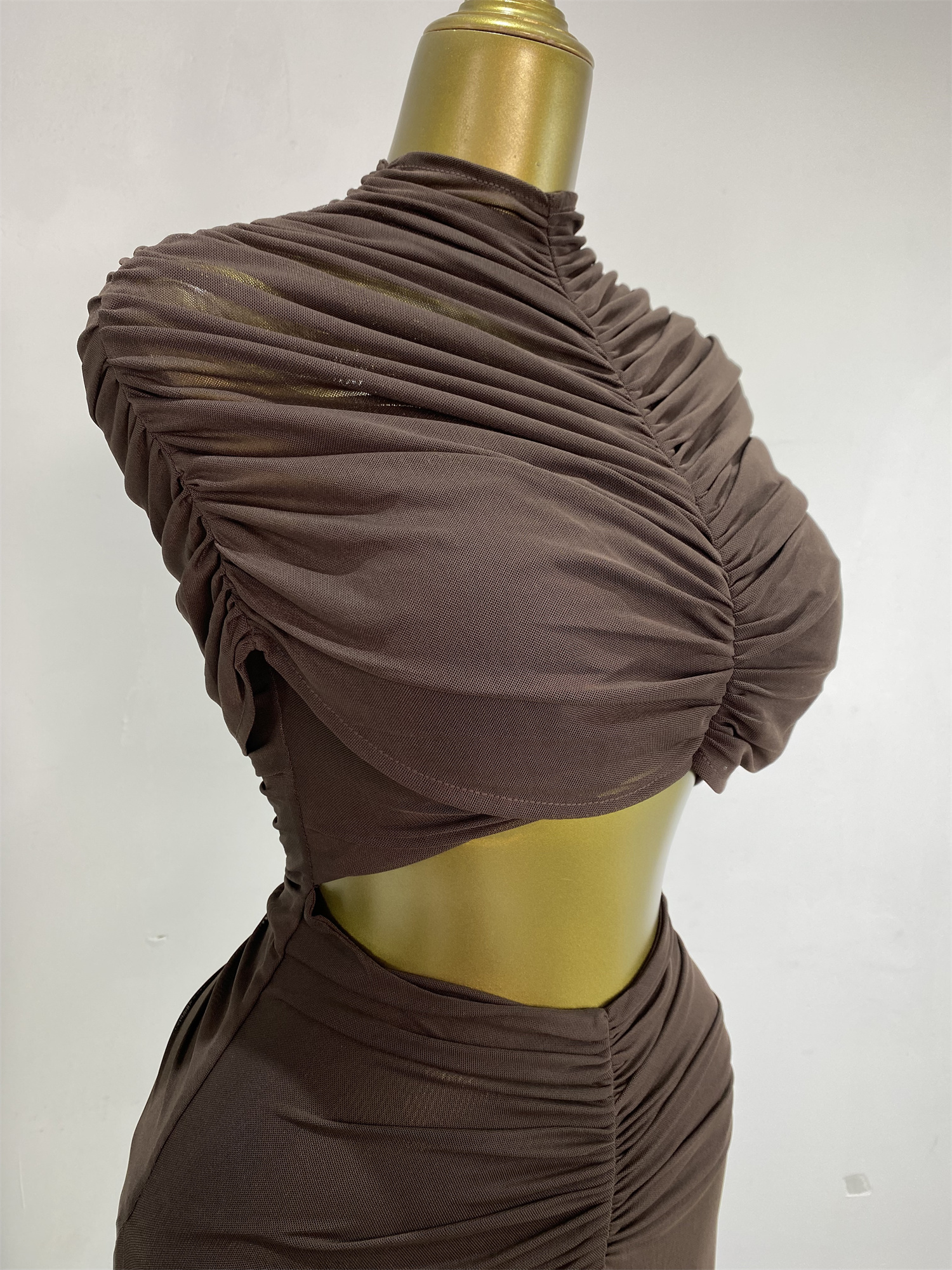 Robes de soirée femme élégante marron transparent drapé découpé Maxi robe longue douce confortable haute rue sortir robe de vacances