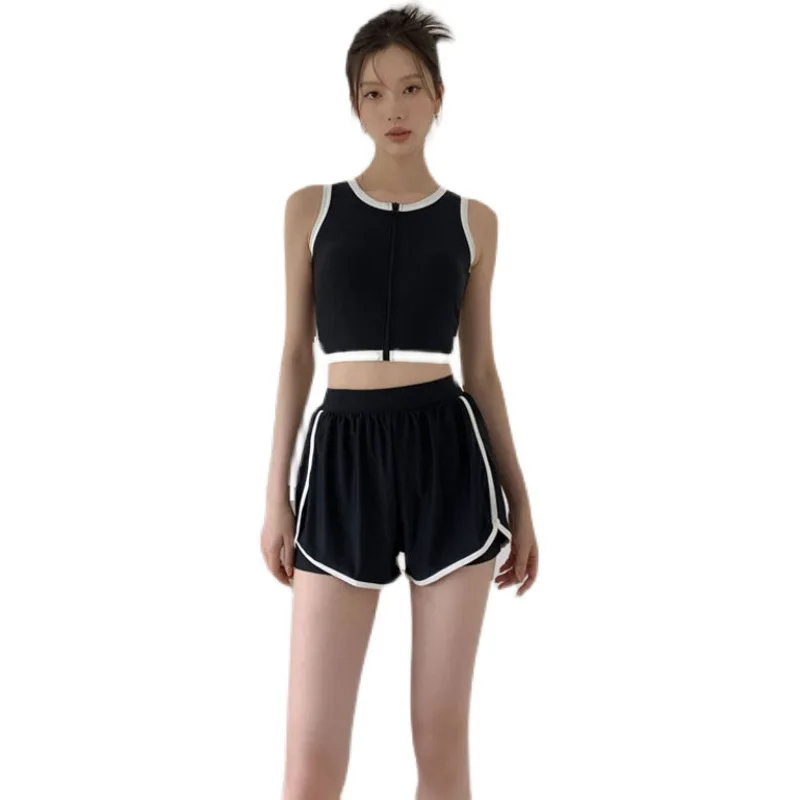 Maillot de bain deux pièces noir, style coréen, pour femmes, culotte taille haute, vêtements de plage, pour baigneurs, nouvelle collection, 2025
