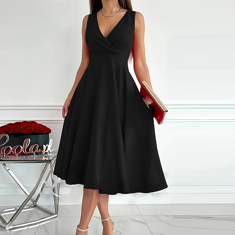 Femmes élégantes sans manches robe longue femmes mode col en V a-ligne robe de soirée rouge robes de soirée robe d'été