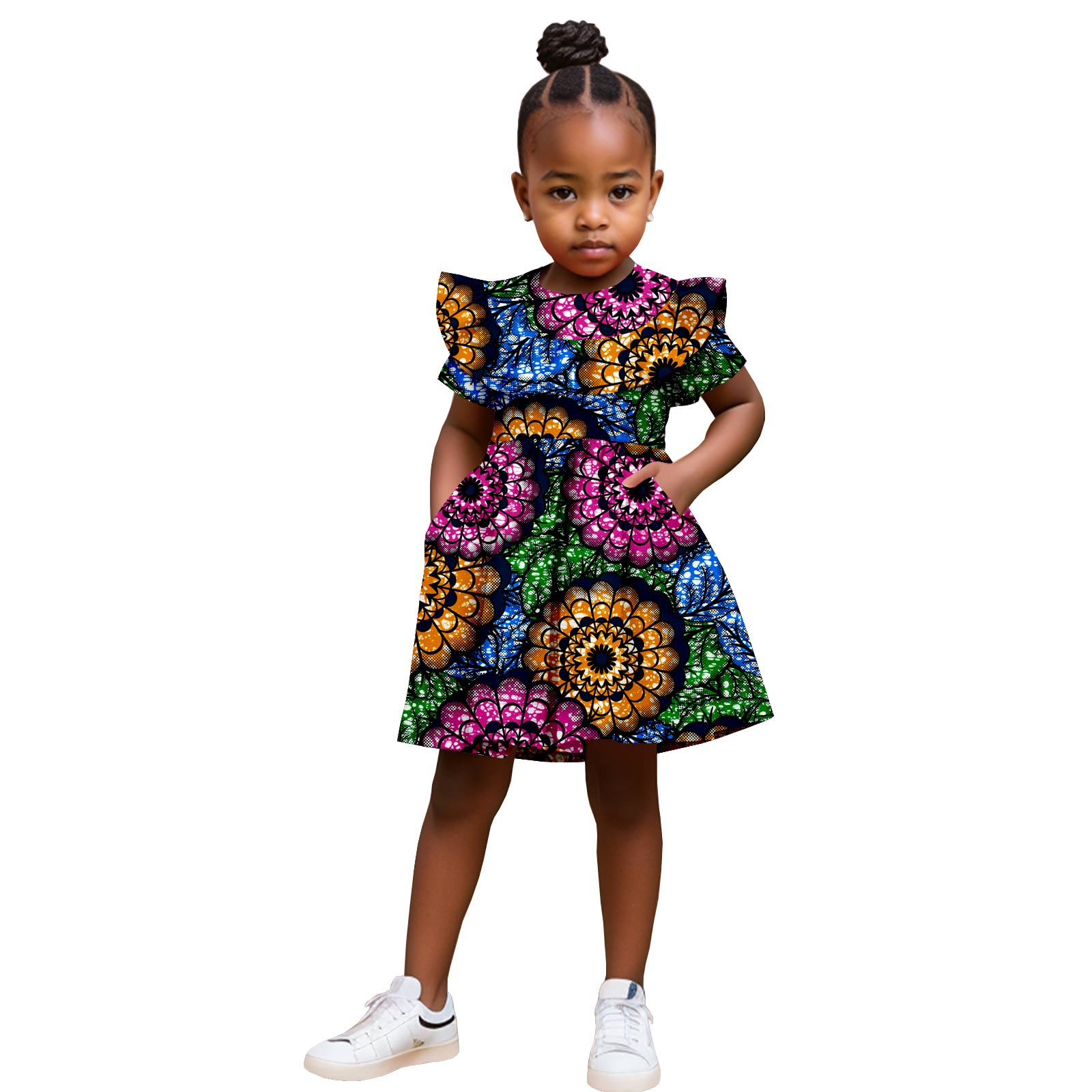 Robes africaines à volants pour filles, vêtements d'extérieur en coton, tenues pour enfants, Dashiki, Ankara, Bazin, Riche, été, 2445002