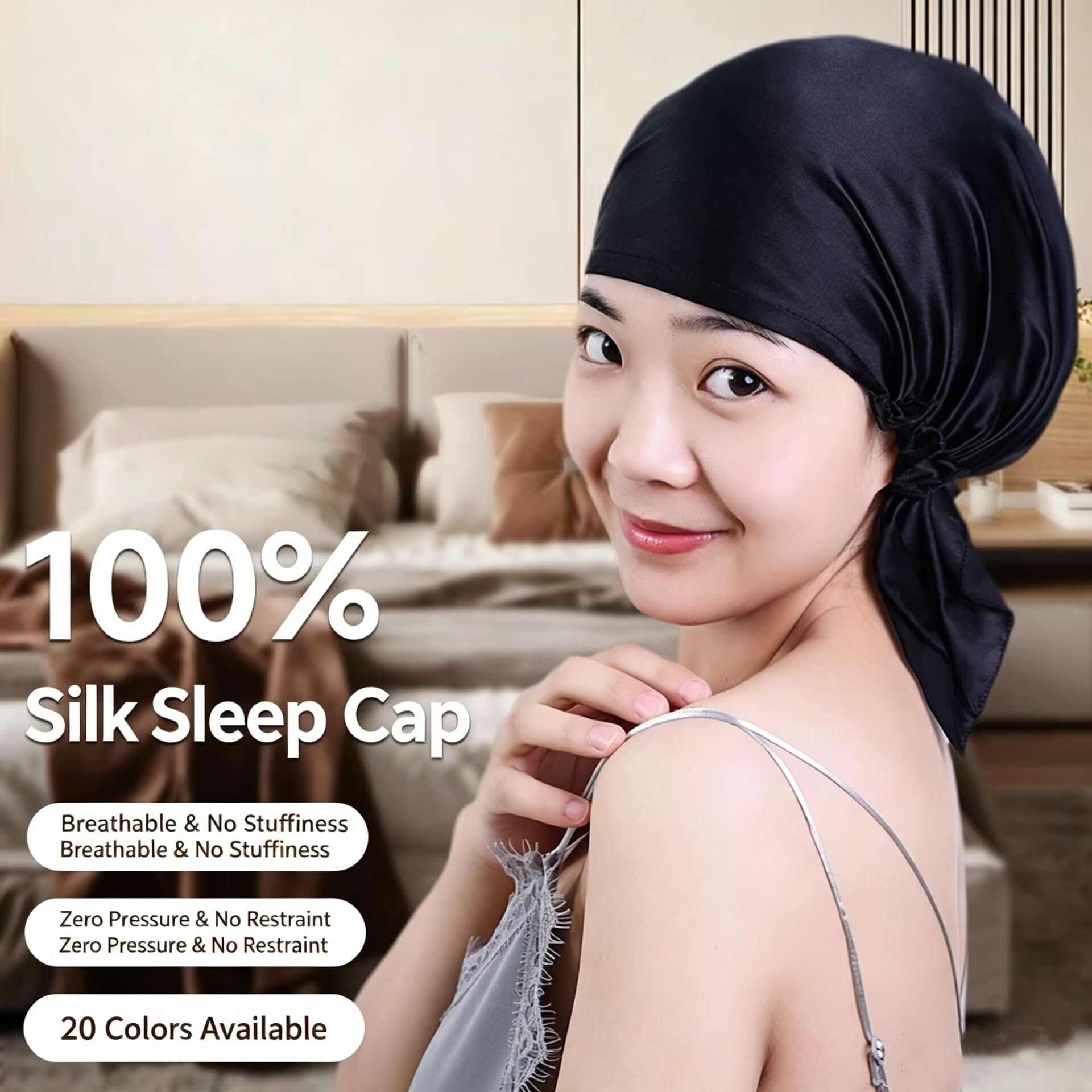 Bonnet de nuit en soie véritable 100% soie de mûrier, bonnet de douche pour femmes, bonnet de soin pour cheveux longs, bonnet de sommeil en soie véritable, bonnet de douche en soie pour la maison.
