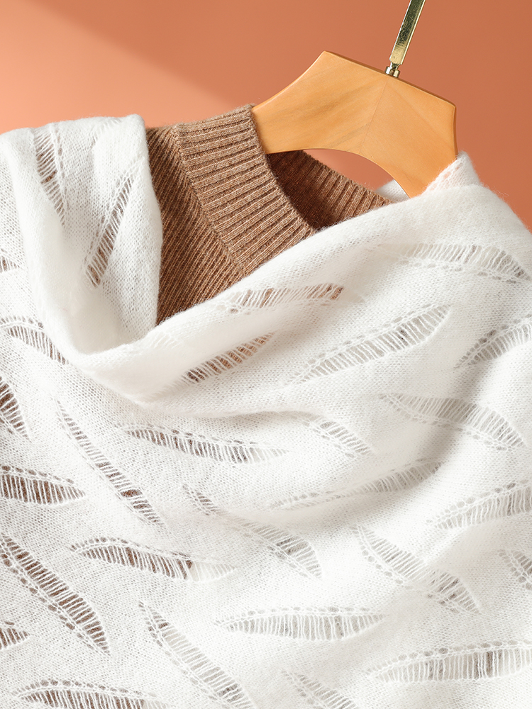 Nouveau femmes 100% laine mérinos châle écharpe automne hiver luxe chèvre cachemire tricots grâce bureau dame cachemire pull feuille hawl