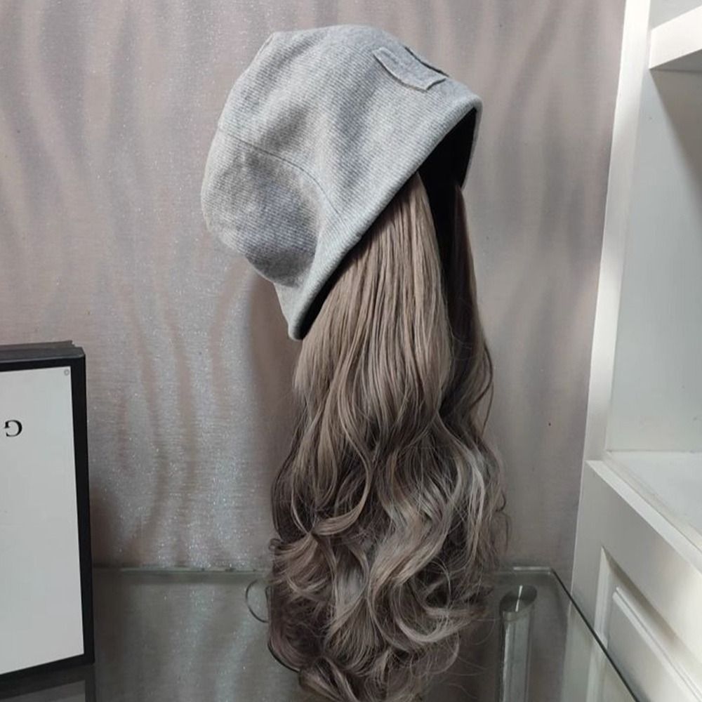 Automne hiver cheveux longs ondulés bonnet chapeau avec perruque attaché perruque décontractée bonnet tricoté perruque de cheveux chauds chapeaux d'hiver femmes