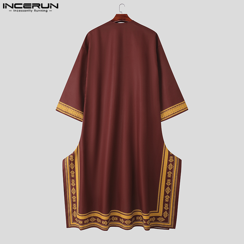 Jubba Thobe pour Hommes, Imprimé Patchwork, Col en V, Manches Longues, Robes Musulmanes, Kaftan Ample, 2026, Caftan Arabe Casual pour Hommes, Abaya INCERUN