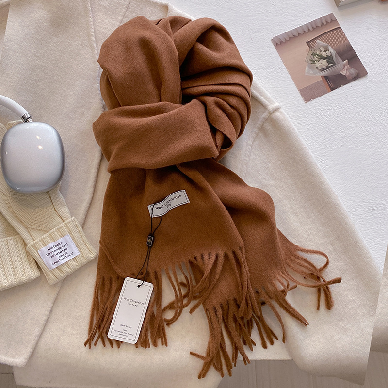 Écharpe en laine d'hiver pour femmes, longue et chaude, en cachemire, Hijab, solide, châle enveloppant, Pashmina, Bandana, cadeau de noël