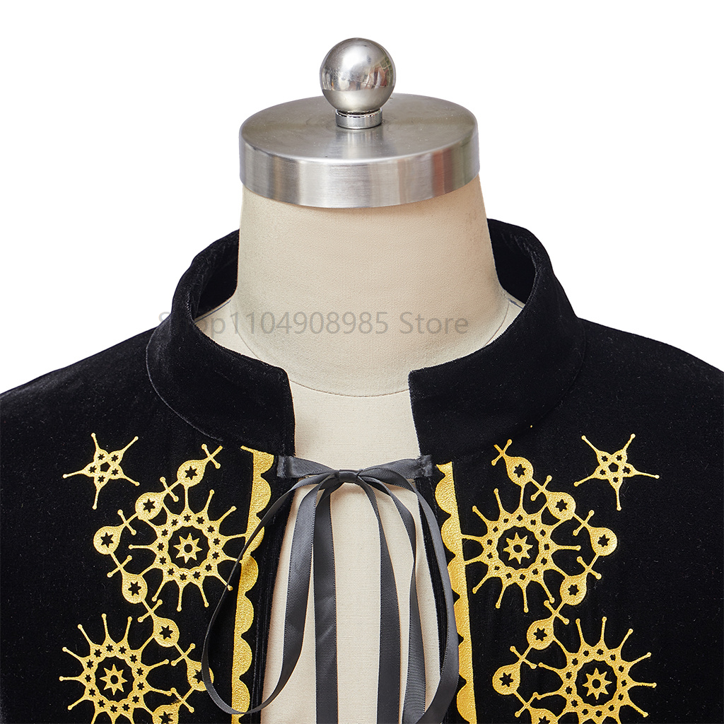 Cape de Cosplay roi Prince médiéval avec garniture dorée, pour fête d'halloween, carnaval, spectacle, Cape de rois noire festive